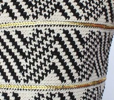 Cotton Crochet Tote – Black and White Chevron