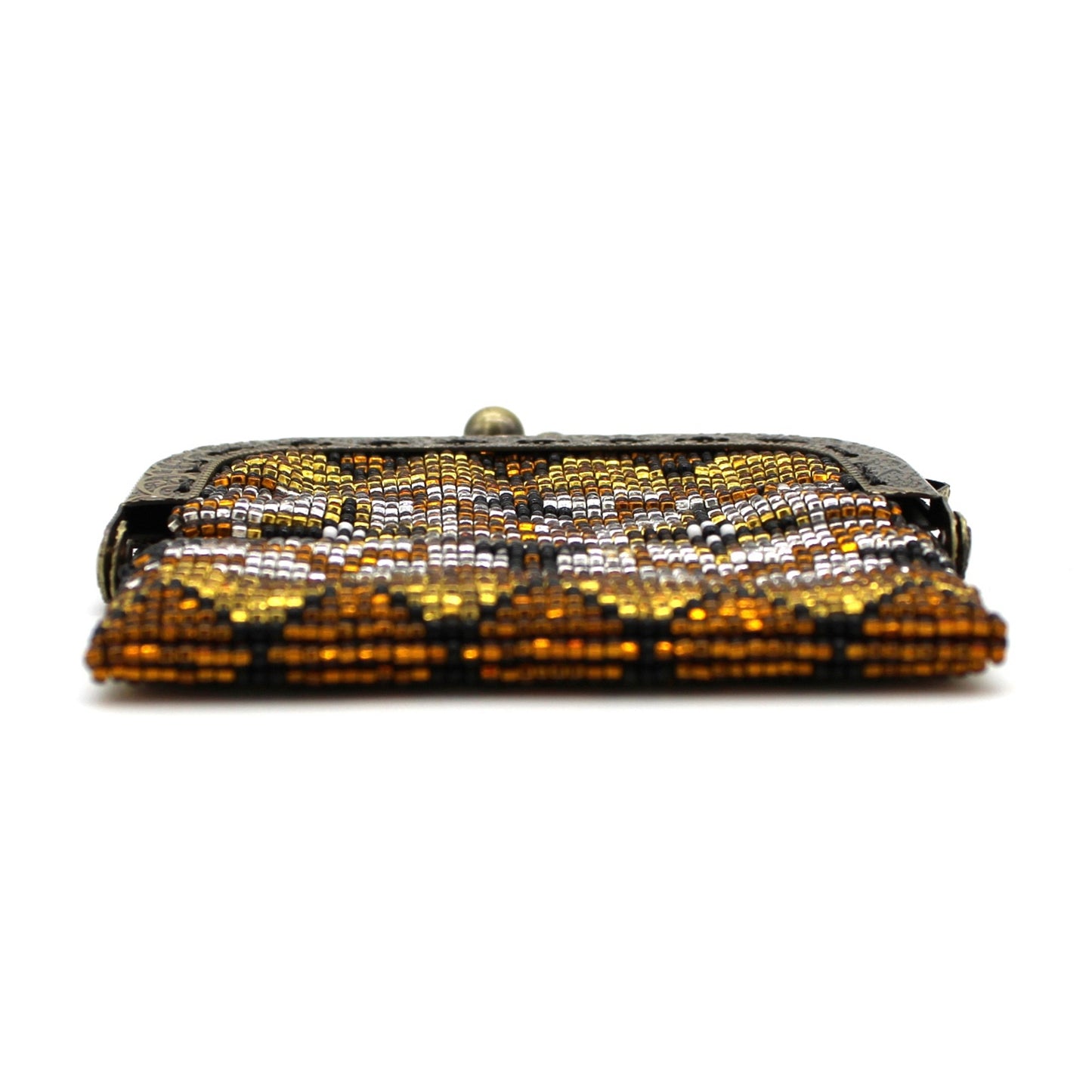 Glass Bead Coin Purse Metal Frame - BROWN GOLD