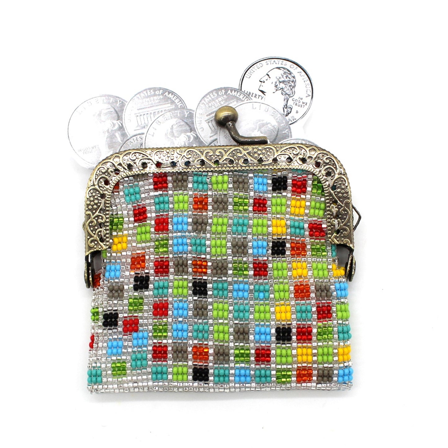 Glass Bead Coin Purse Metal Frame - CONFETTI