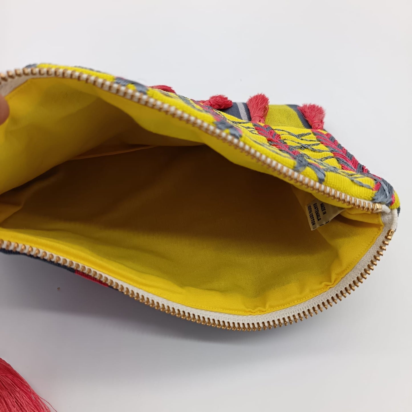 Hand embroidered Cosmetic Bag - Stripes Yellow
