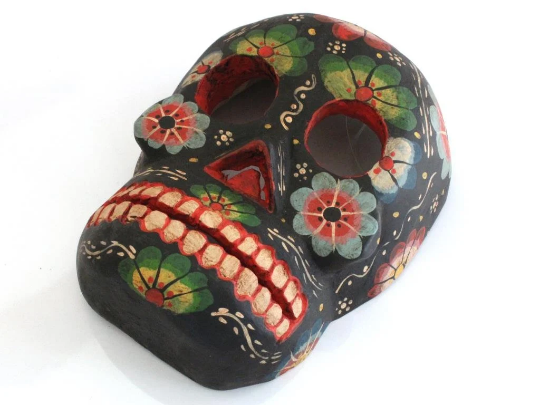 Handcarved Wooden Catrina Mask - Blue