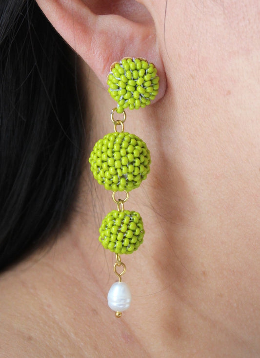 Dome Pearl Earrings - Green