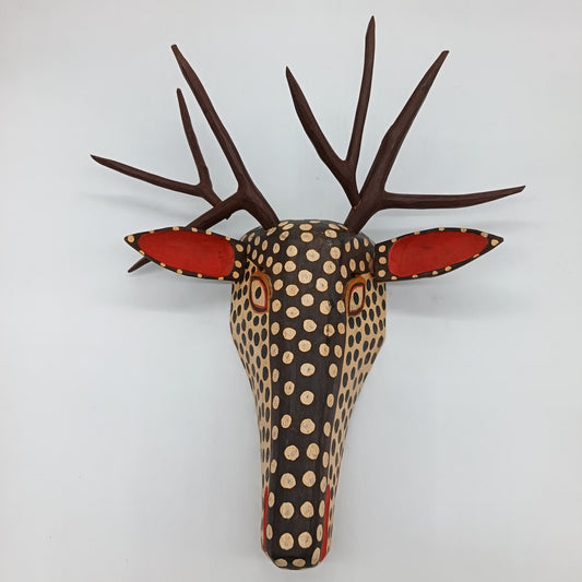 Handcarved Wooden Spotted Deer Mask