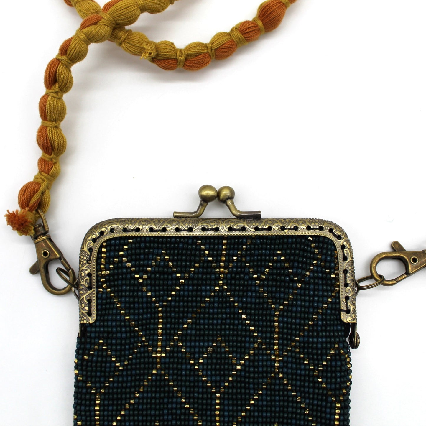 Glass Bead Cell Phone Crossbody Bag - DECO TEAL