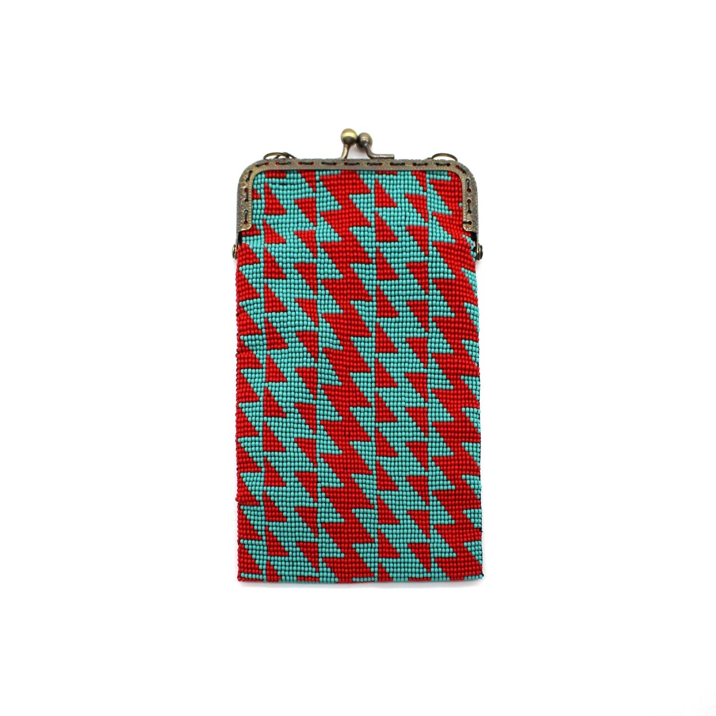 Glass Bead Cell Phone Crossbody Bag - LIGHTNING BOLT TURQUOISE RED