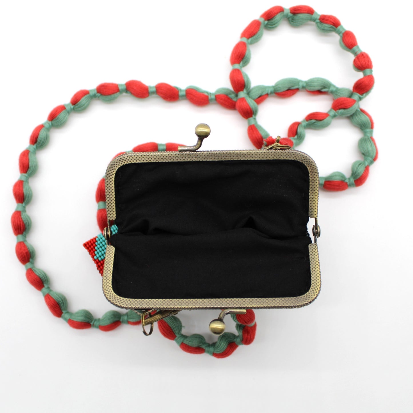 Glass Bead Cell Phone Crossbody Bag - LIGHTNING BOLT TURQUOISE RED