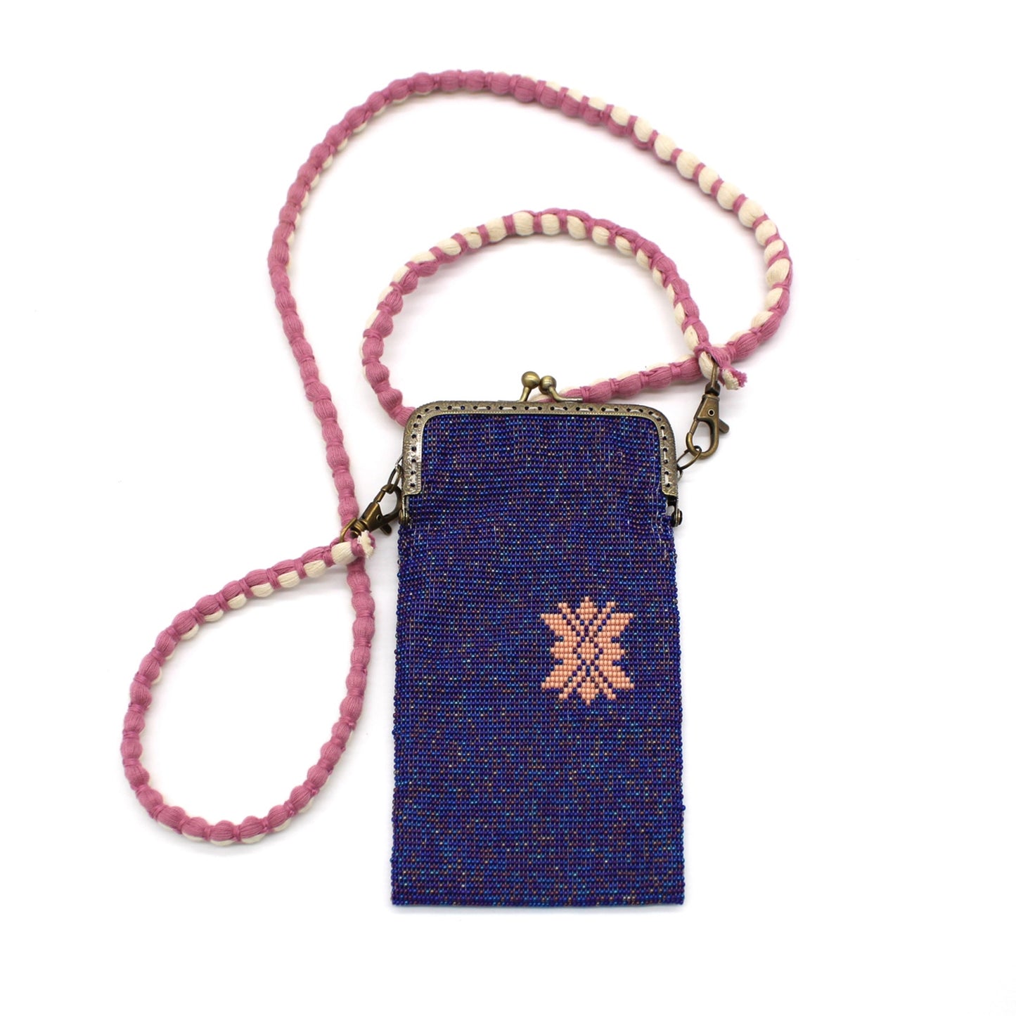 Glass Bead Cell Phone Crossbody Bag - BUTTERFLY PURPLE