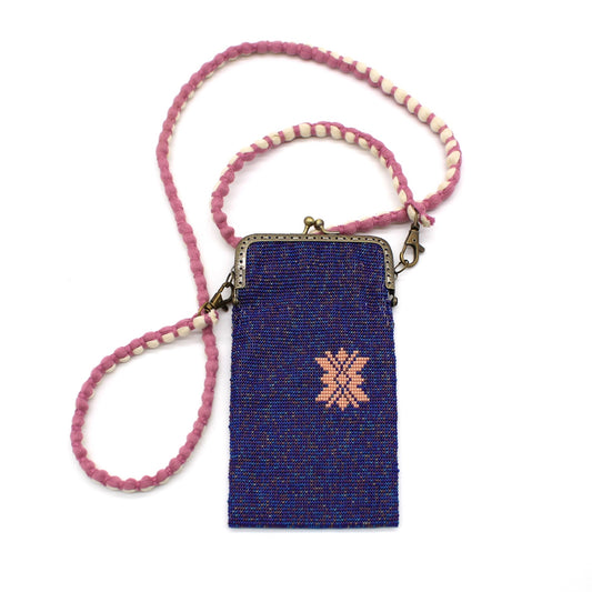 Glass Bead Cell Phone Crossbody Bag - BUTTERFLY PURPLE