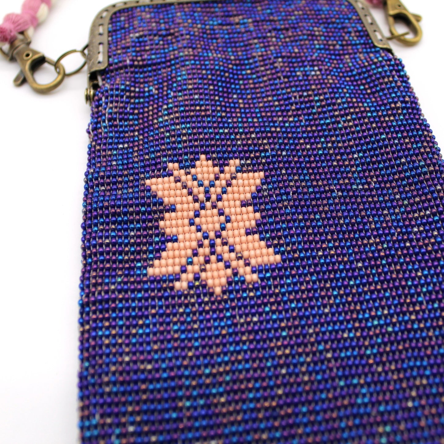 Glass Bead Cell Phone Crossbody Bag - BUTTERFLY PURPLE