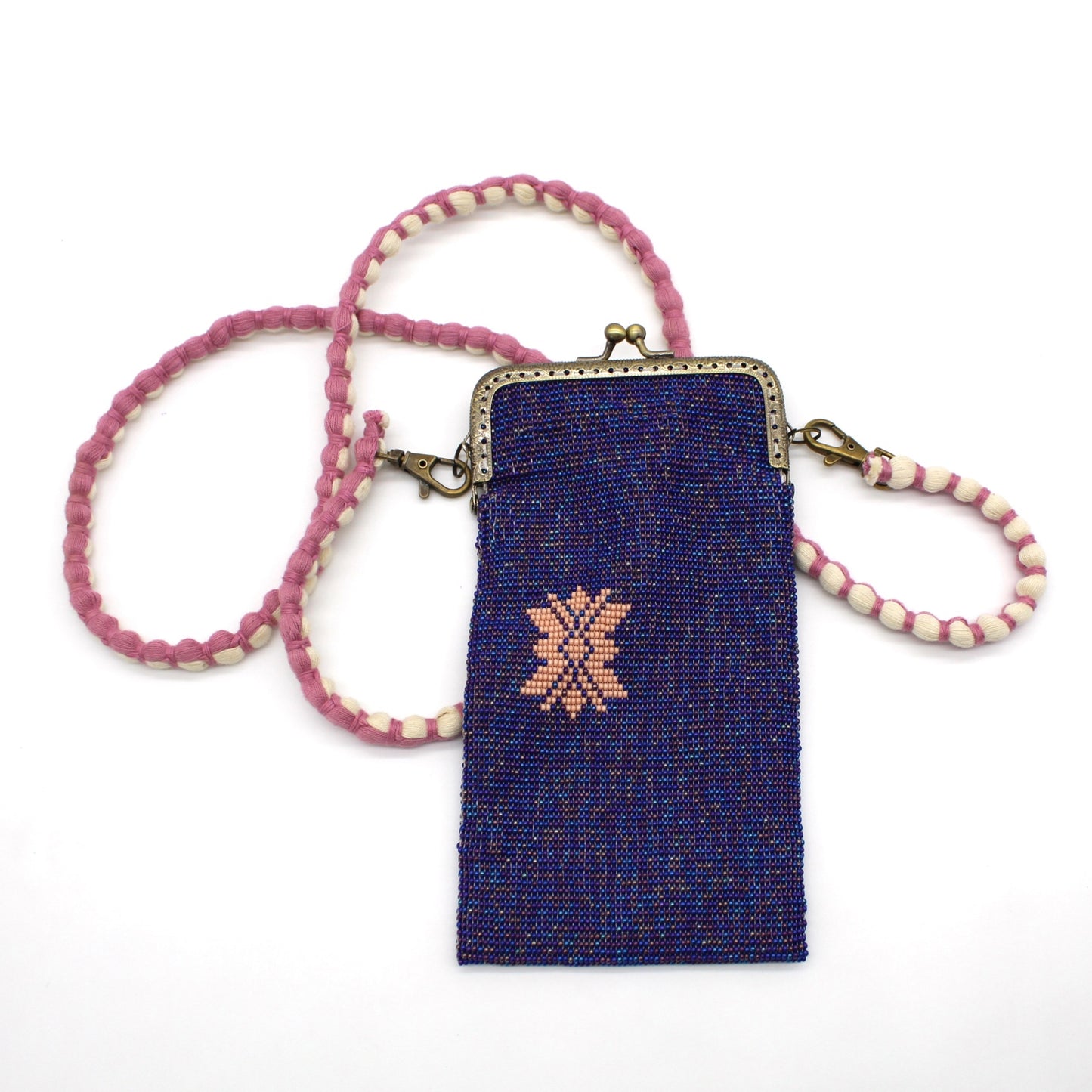 Glass Bead Cell Phone Crossbody Bag - BUTTERFLY PURPLE