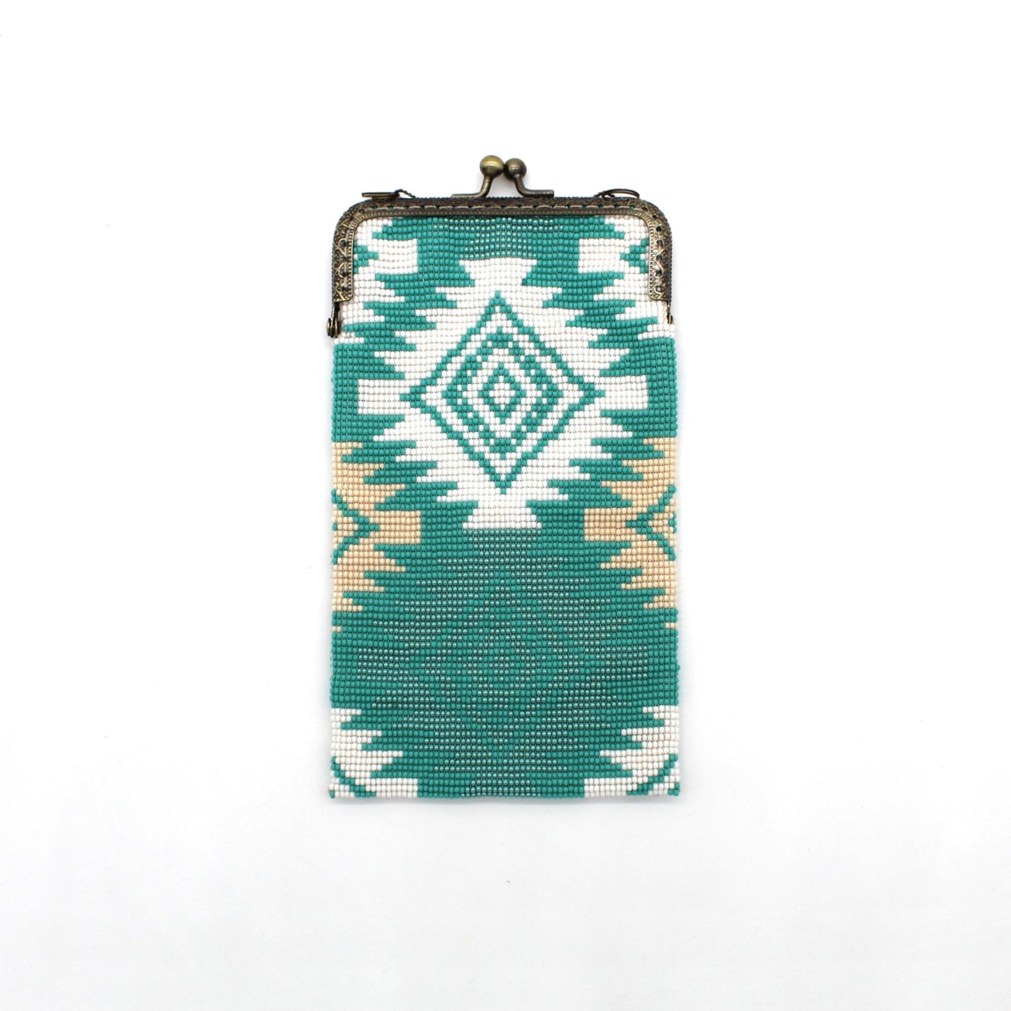 Glass Bead Cell Phone Crossbody Bag - DIAMONDS TURQUOISE