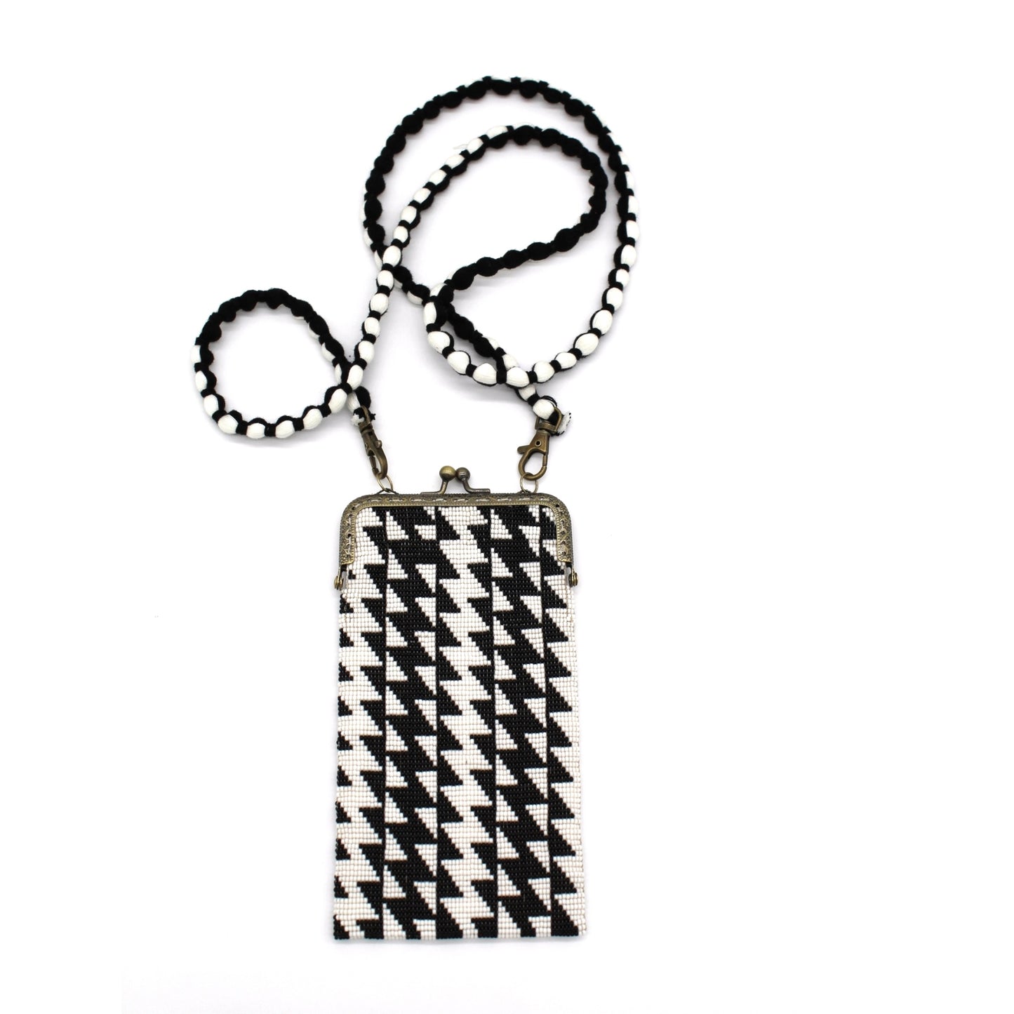 Glass Bead Cell Phone Crossbody Bag - LIGHTNING BOLT BLACK & WHITE