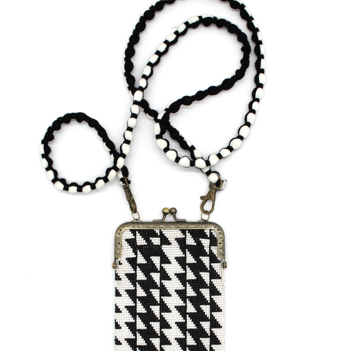 Glass Bead Cell Phone Crossbody Bag - LIGHTNING BOLT BLACK & WHITE