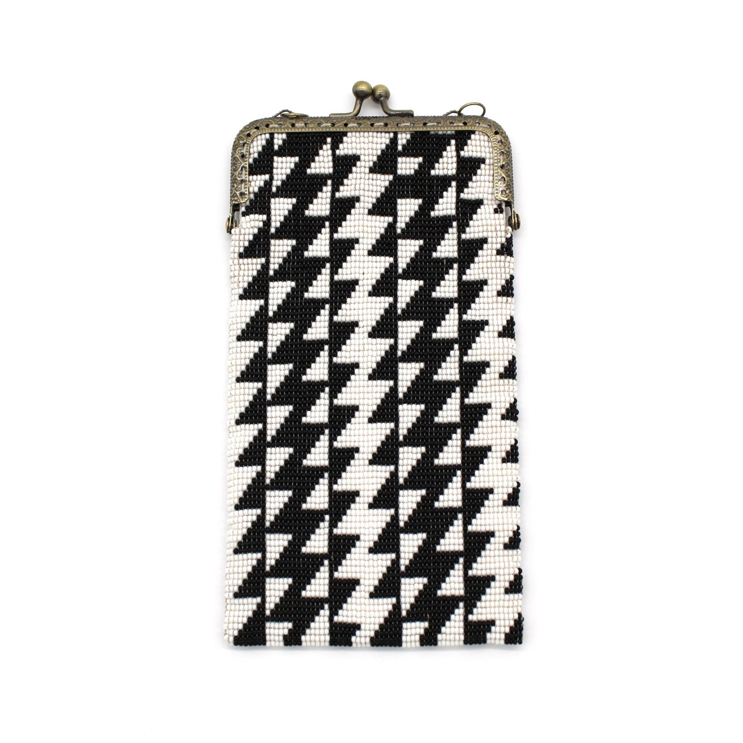 Glass Bead Cell Phone Crossbody Bag - LIGHTNING BOLT BLACK & WHITE