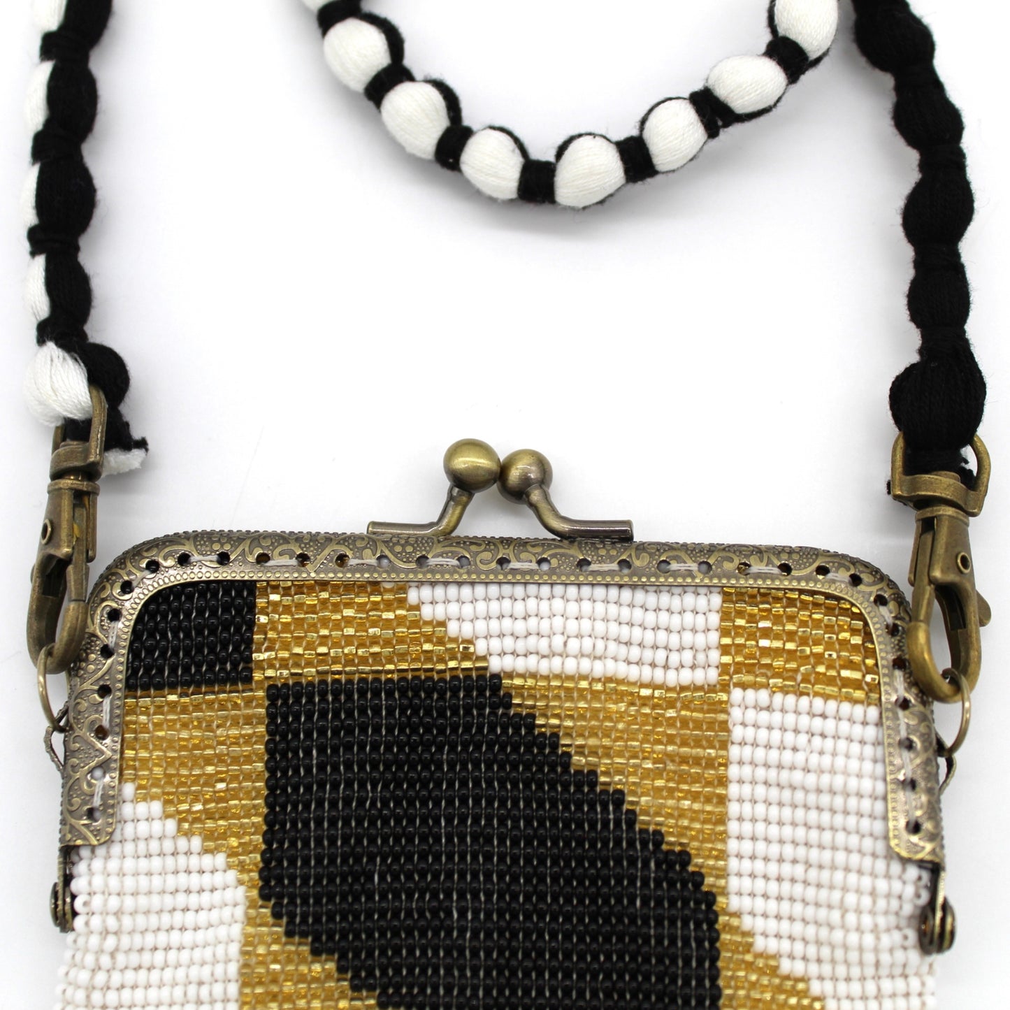 Glass Bead Cell Phone Crossbody Bag - GEO MUSTARD B&W