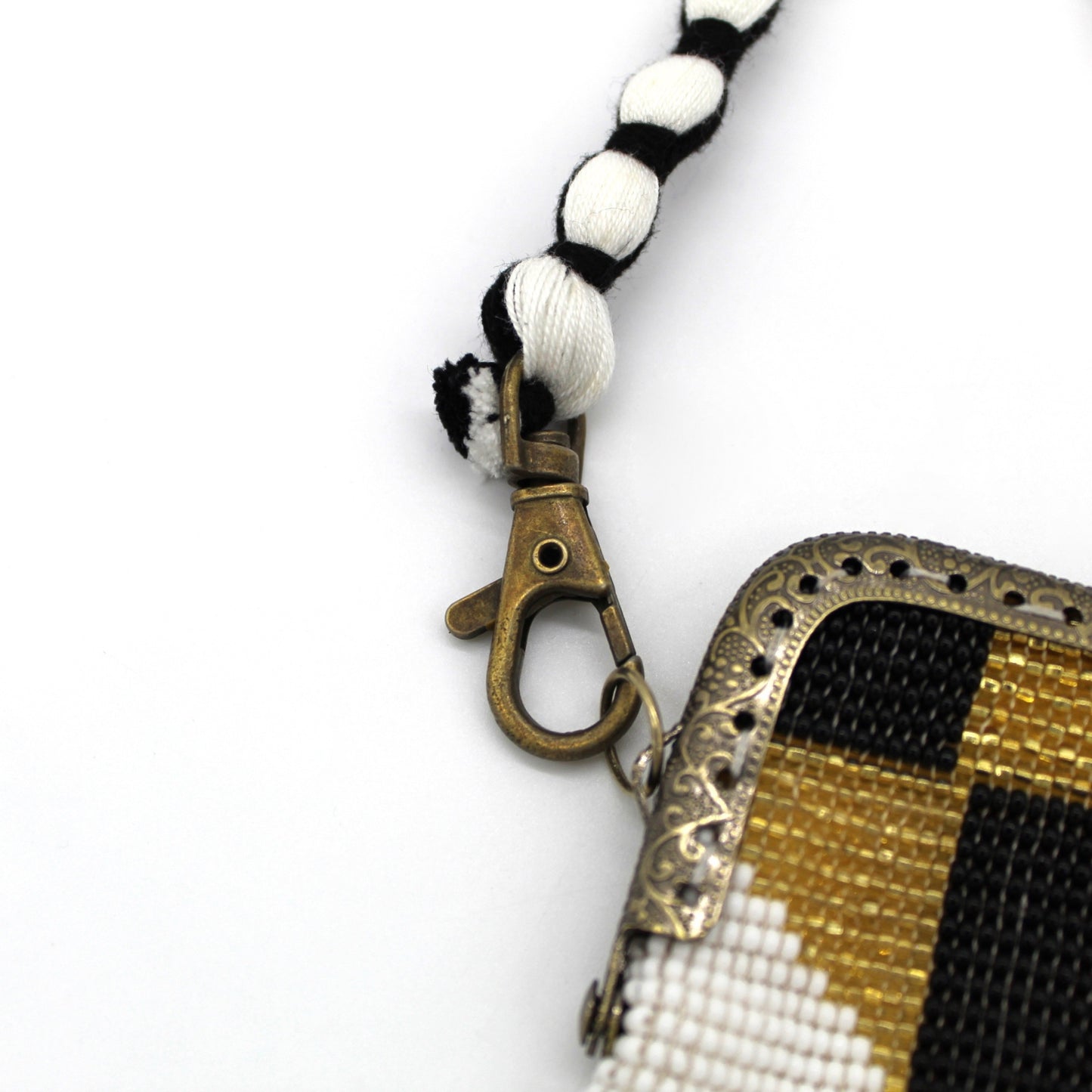 Glass Bead Cell Phone Crossbody Bag - GEO MUSTARD B&W