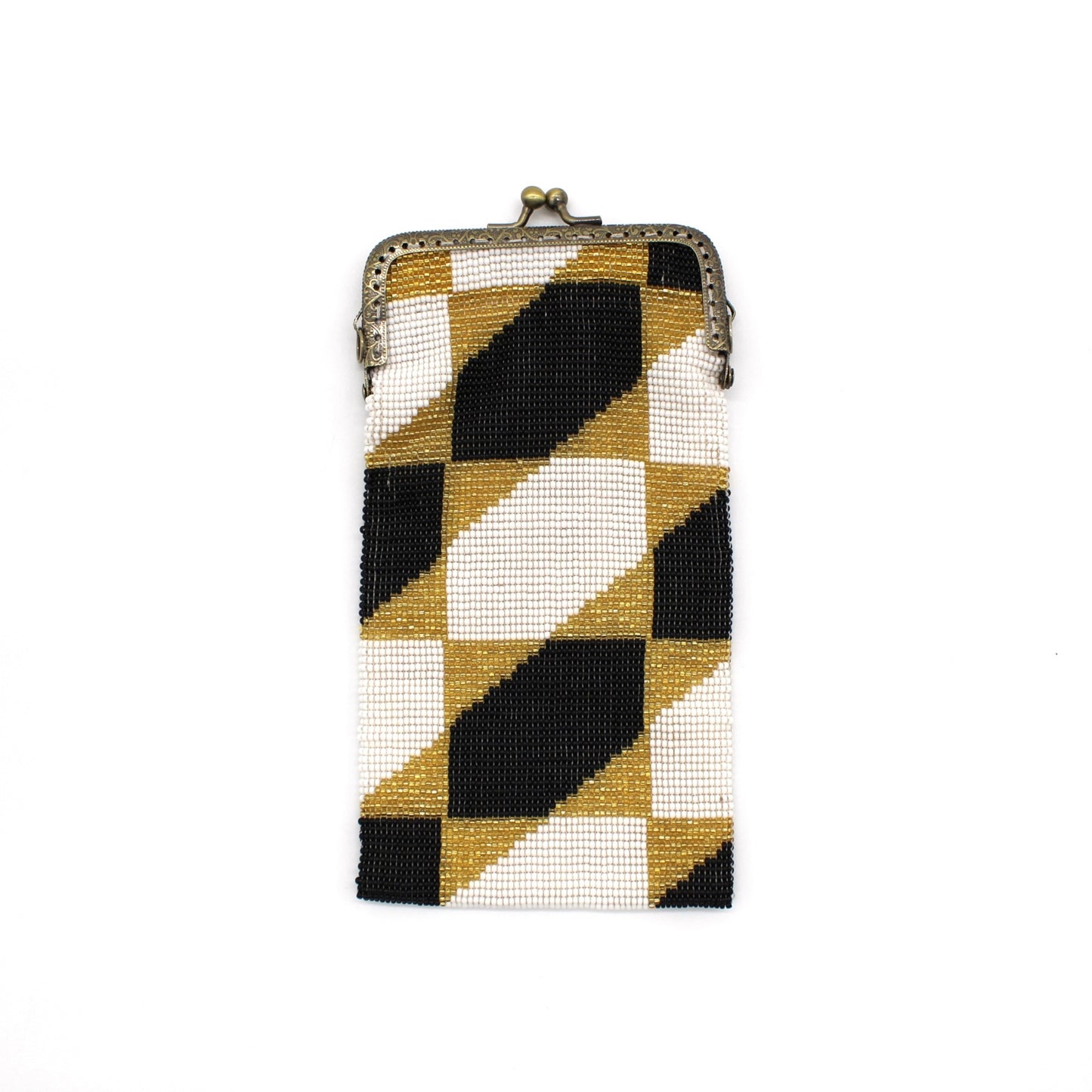 Glass Bead Cell Phone Crossbody Bag - GEO MUSTARD B&W