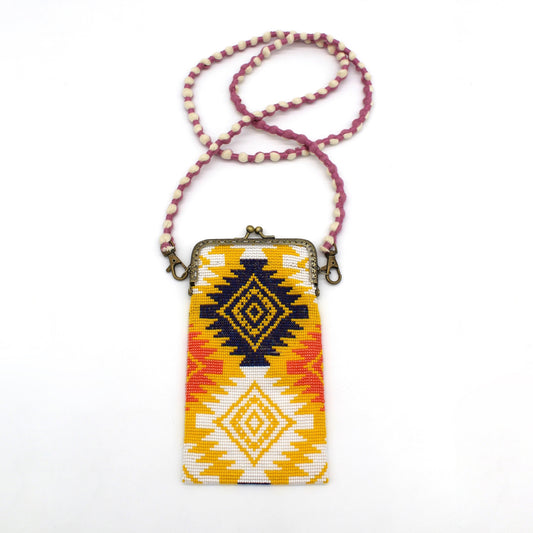 Glass Bead Cell Phone Crossbody Bag - DIAMONDS MULTI