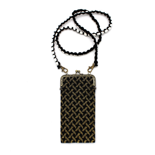 Glass Bead Cell Phone Crossbody Bag - STARS BLACK AND GOLD