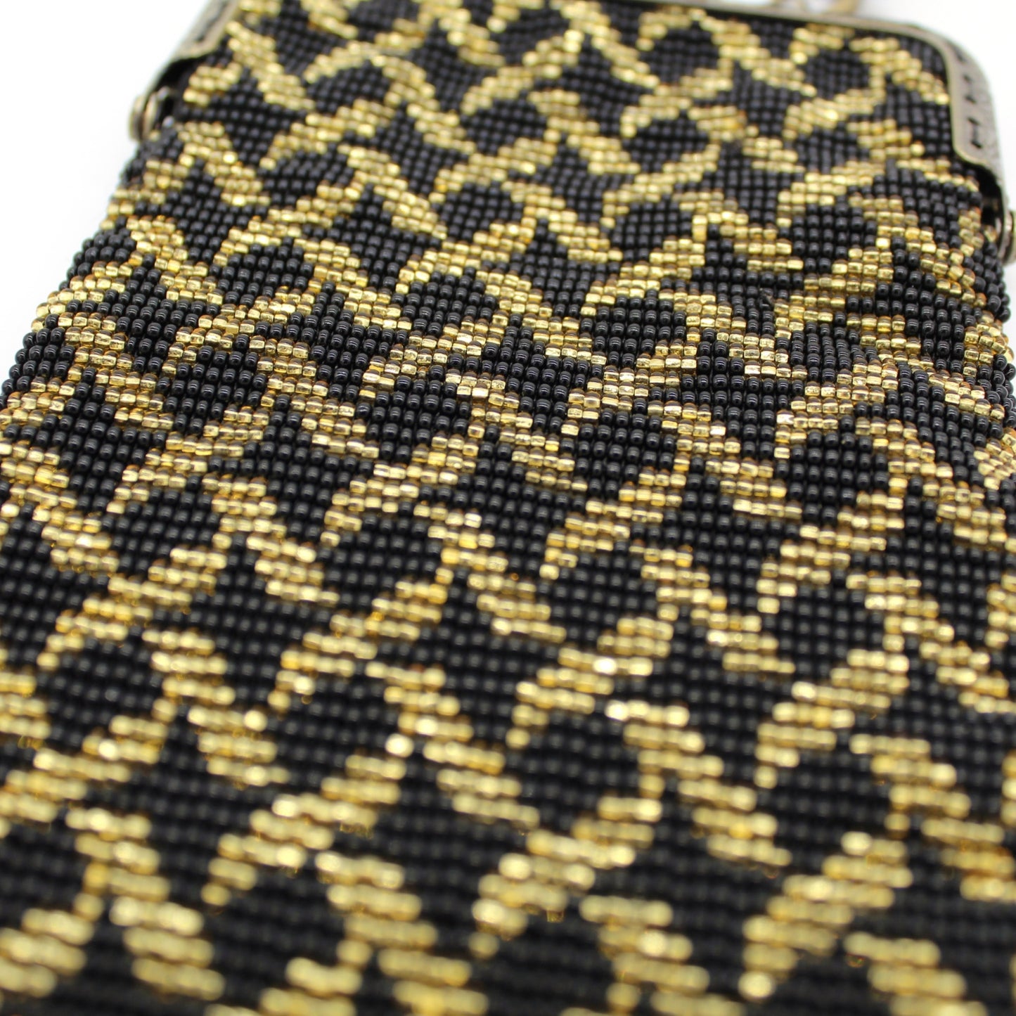 Glass Bead Cell Phone Crossbody Bag - STARS BLACK AND GOLD