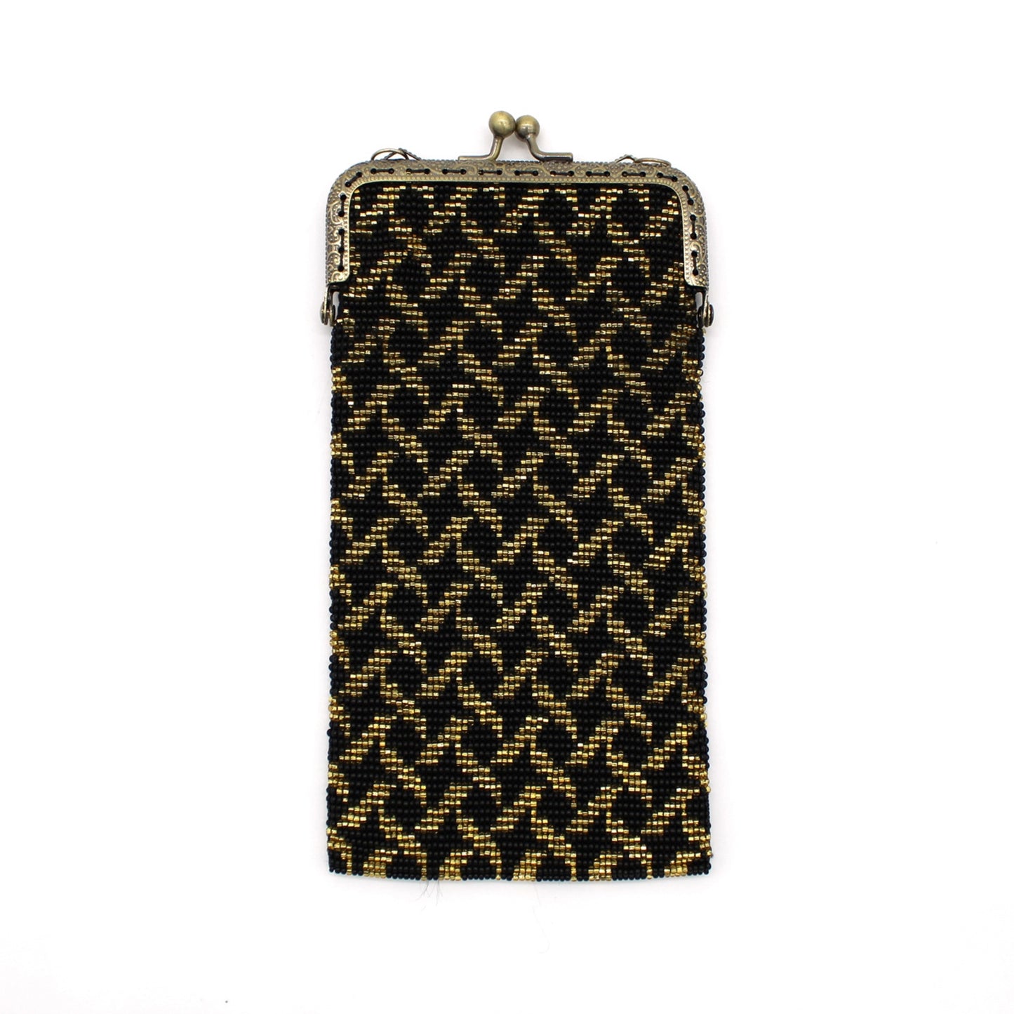 Glass Bead Cell Phone Crossbody Bag - STARS BLACK AND GOLD