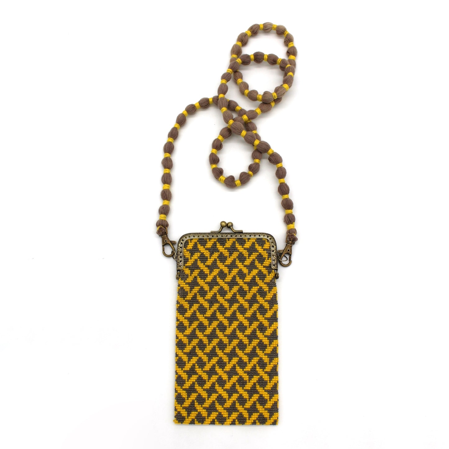 Glass Bead Cell Phone Crossbody Bag - STARS GRAY YELLOW