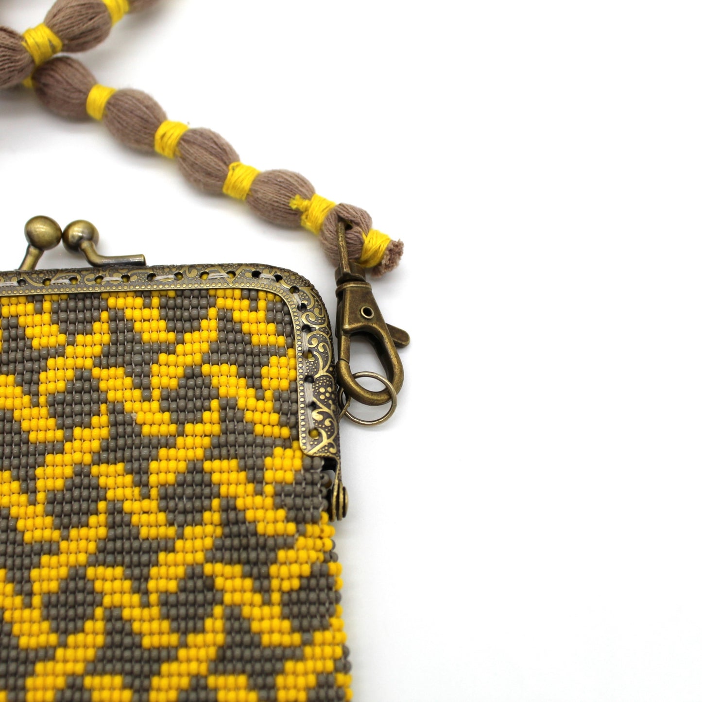 Glass Bead Cell Phone Crossbody Bag - STARS GRAY YELLOW