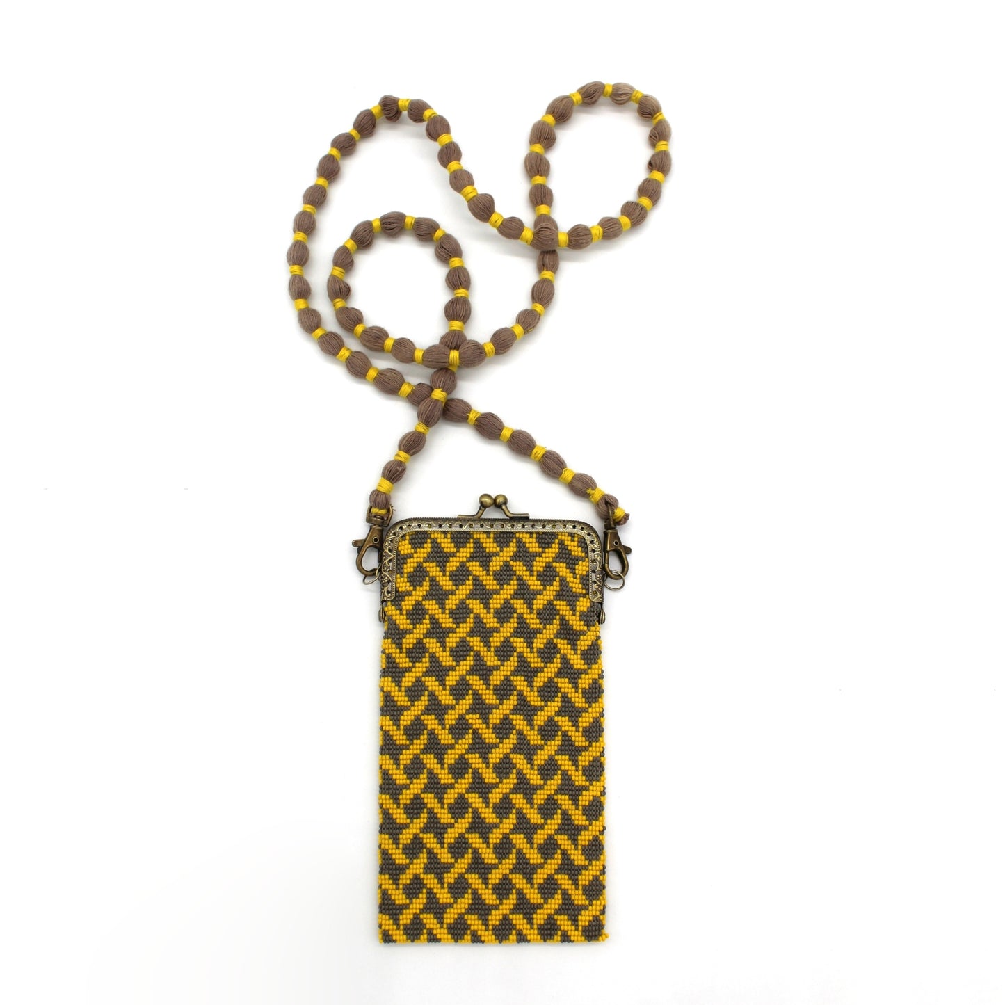 Glass Bead Cell Phone Crossbody Bag - STARS GRAY YELLOW