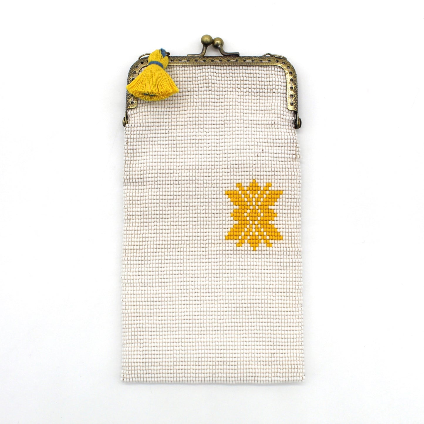 Glass Bead Cell Phone Crossbody Bag - BUTTERFLY WHITE