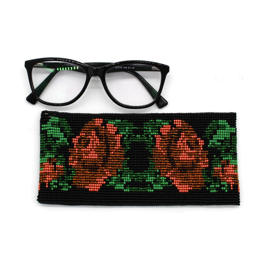 Glass Bead Eyeglass Case - FLOWERS GOLD