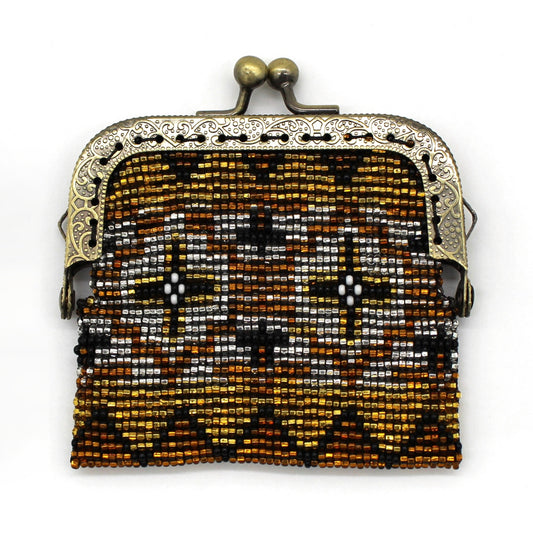 Glass Bead Coin Purse Metal Frame - BROWN GOLD