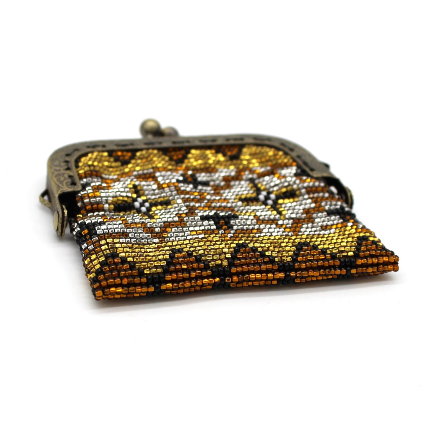 Glass Bead Coin Purse Metal Frame - BROWN GOLD
