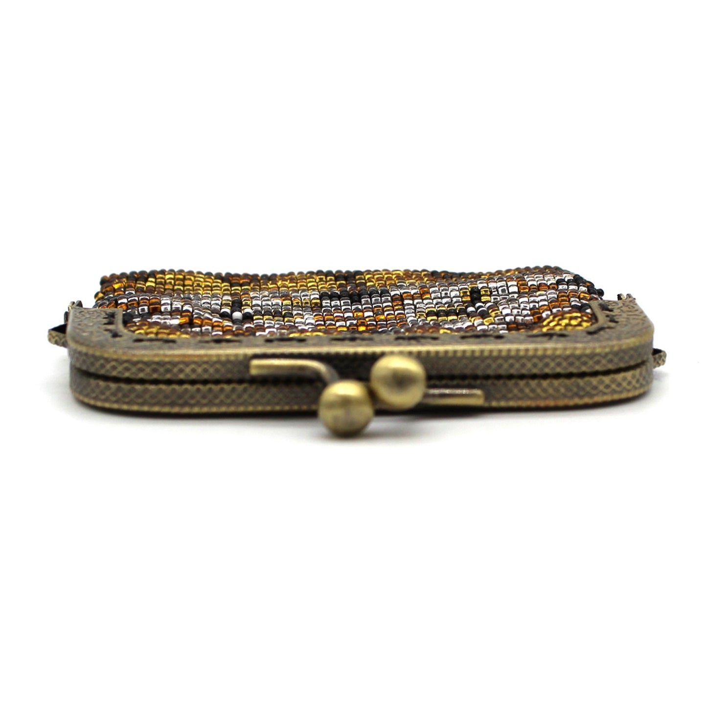 Glass Bead Coin Purse Metal Frame - BROWN GOLD