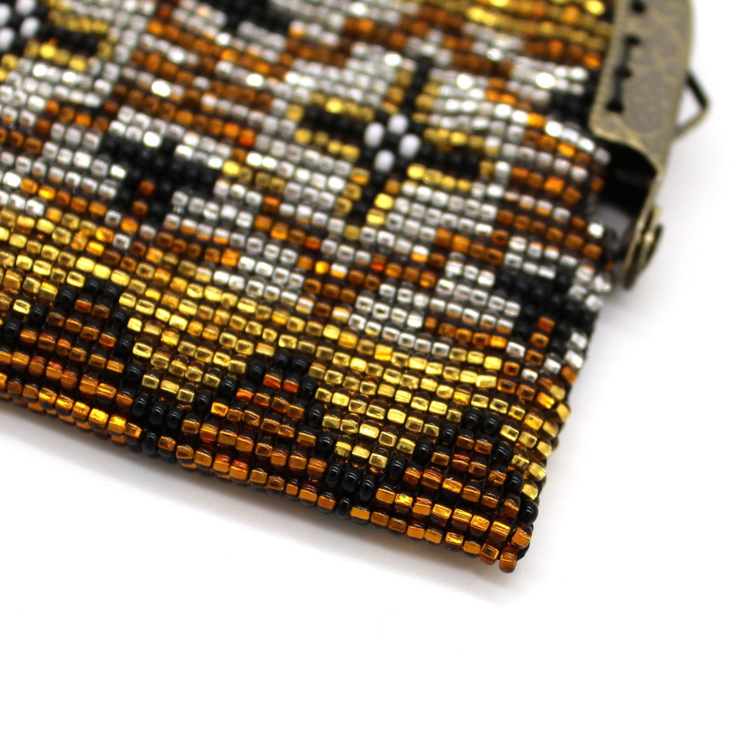 Glass Bead Coin Purse Metal Frame - BROWN GOLD