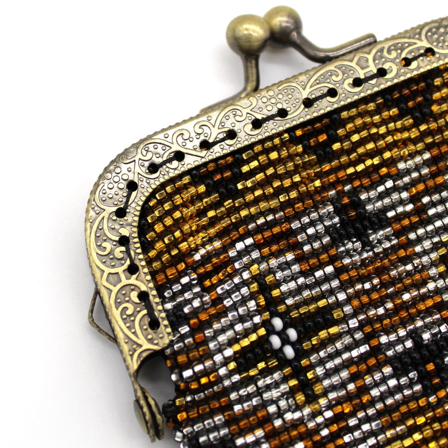 Glass Bead Coin Purse Metal Frame - BROWN GOLD