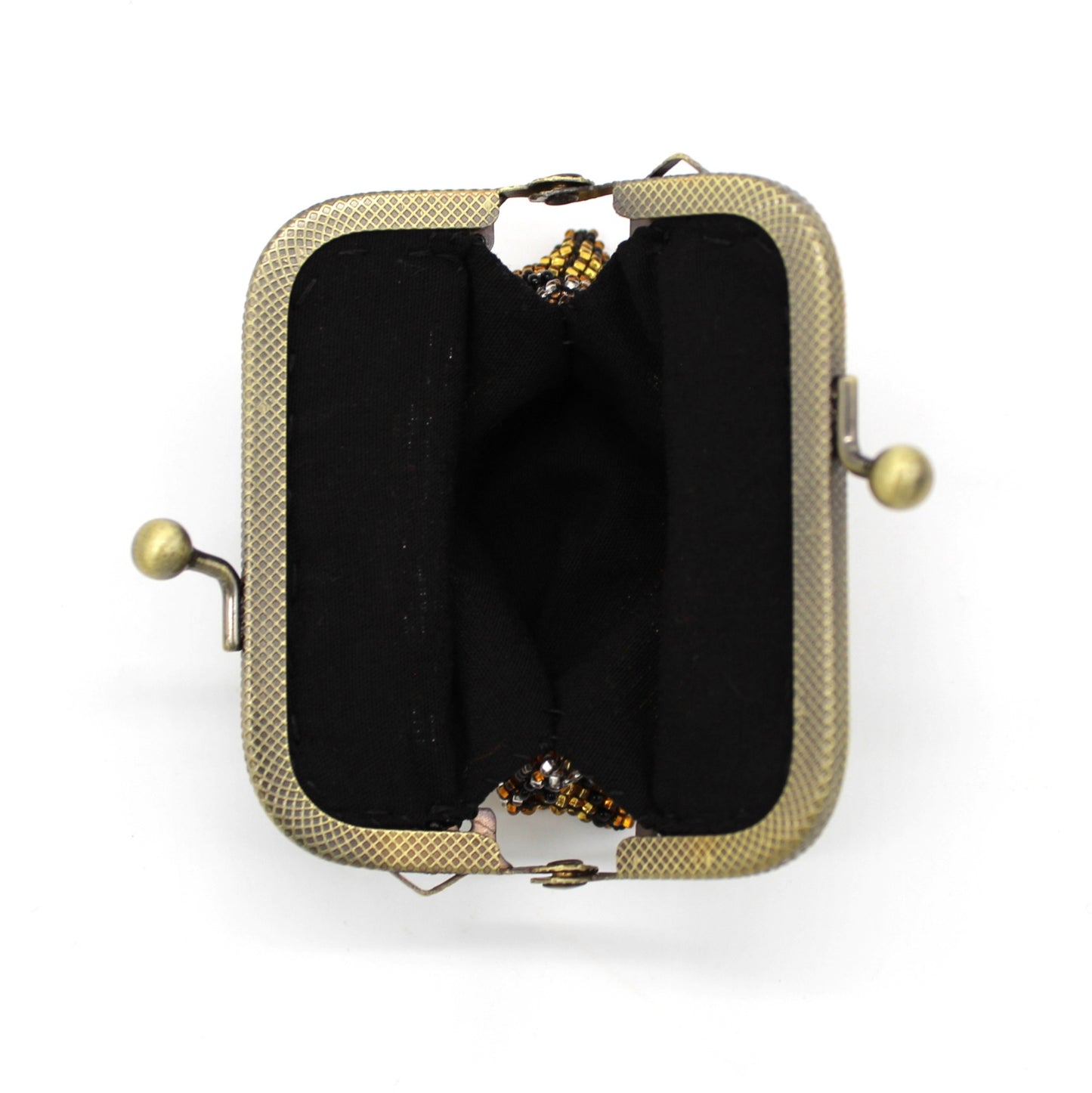 Glass Bead Coin Purse Metal Frame - BROWN GOLD