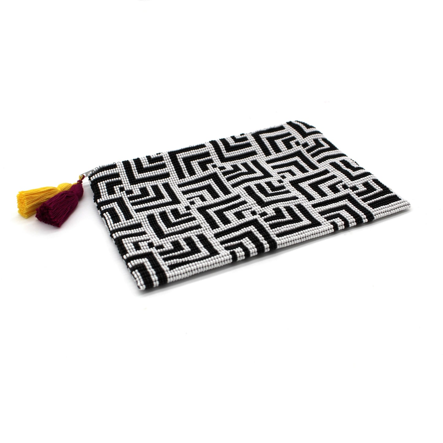 Labyrinth Glass Bead Clutch Black and White