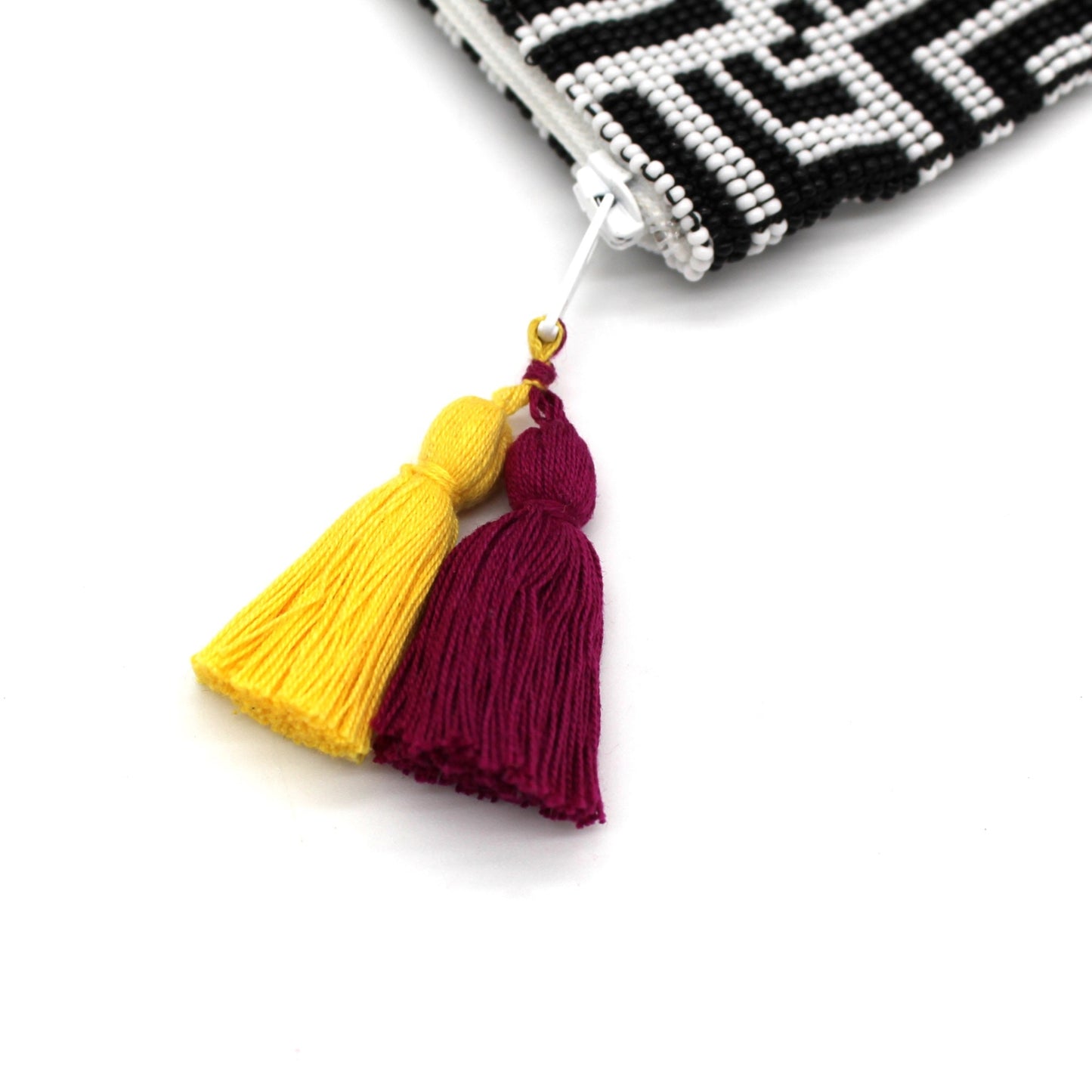 Labyrinth Glass Bead Clutch Black and White