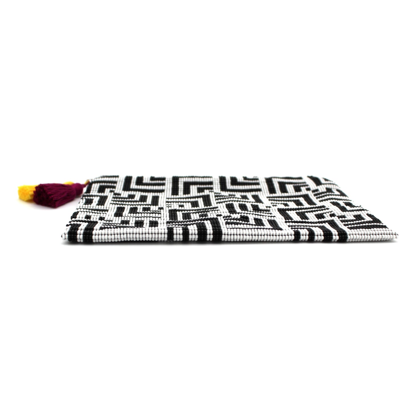 Labyrinth Glass Bead Clutch Black and White