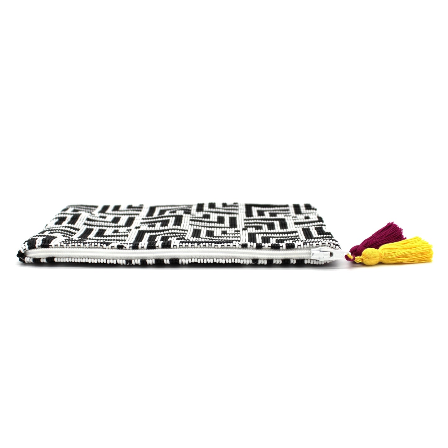 Labyrinth Glass Bead Clutch Black and White