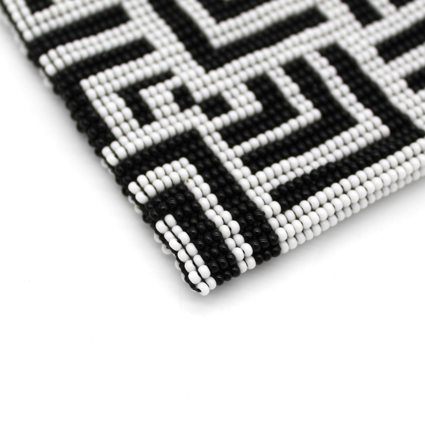 Labyrinth Glass Bead Clutch Black and White