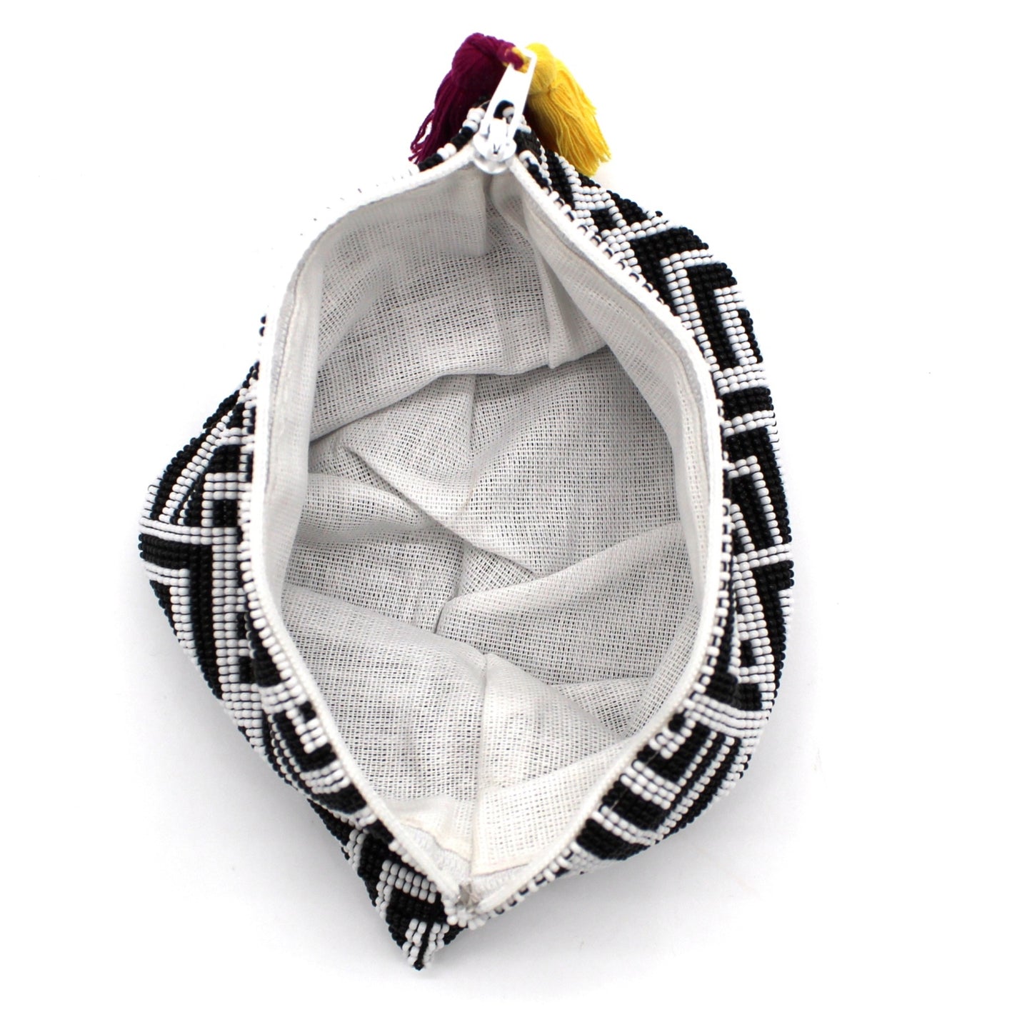 Labyrinth Glass Bead Clutch Black and White