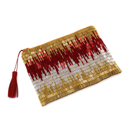 Glass Bead Flapper Clutch - RED/GOLD