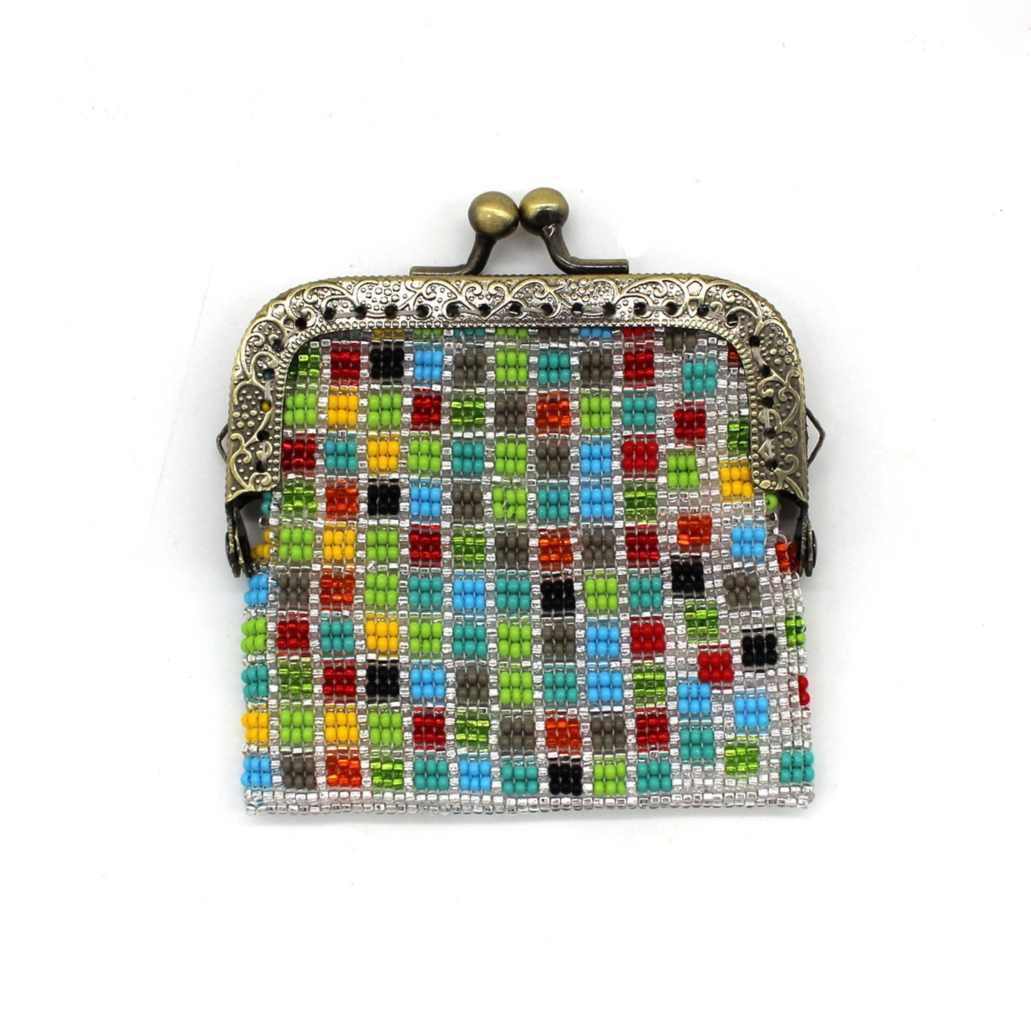 Glass Bead Coin Purse Metal Frame - CONFETTI