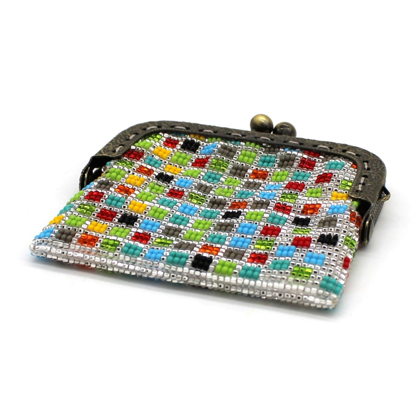 Glass Bead Coin Purse Metal Frame - CONFETTI