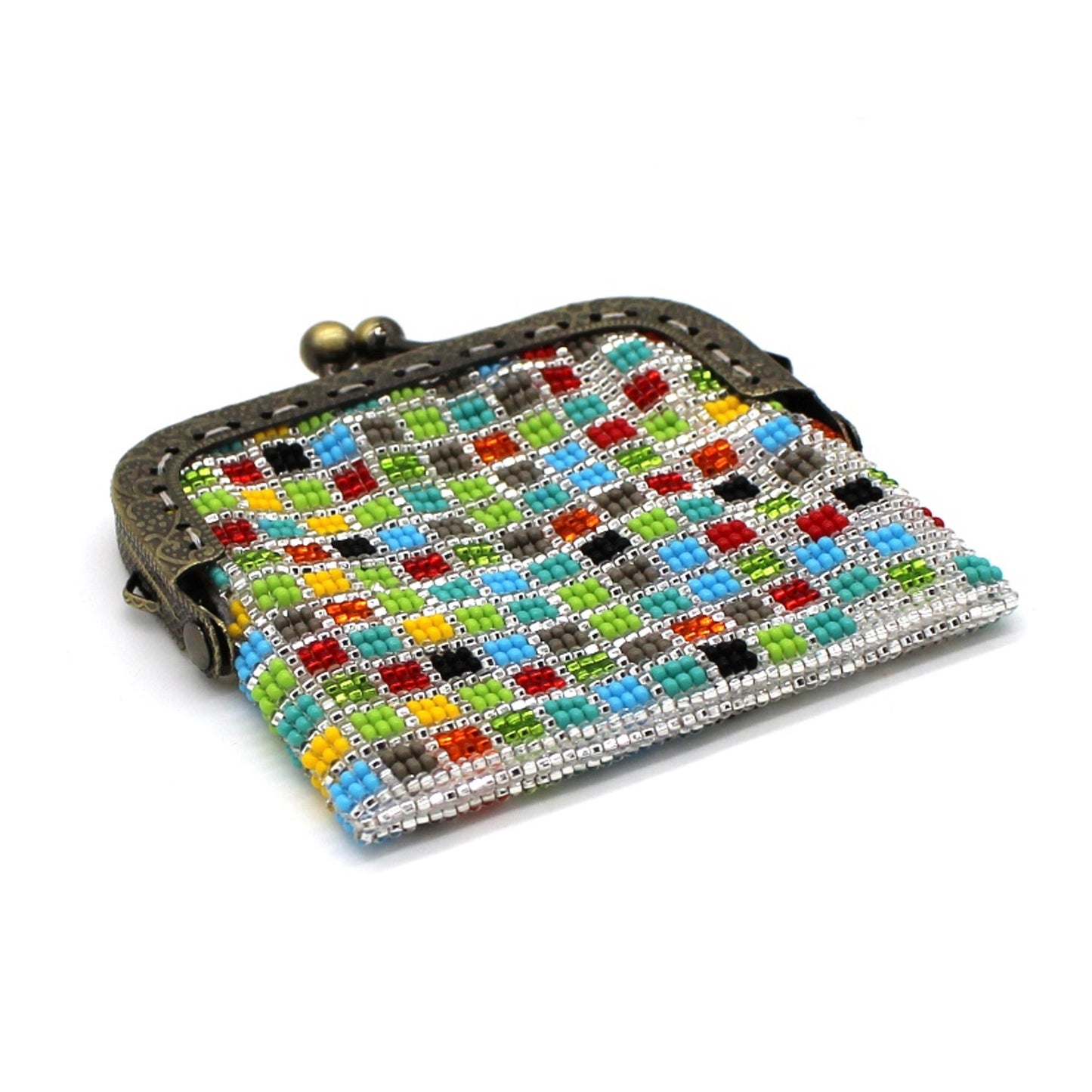 Glass Bead Coin Purse Metal Frame - CONFETTI
