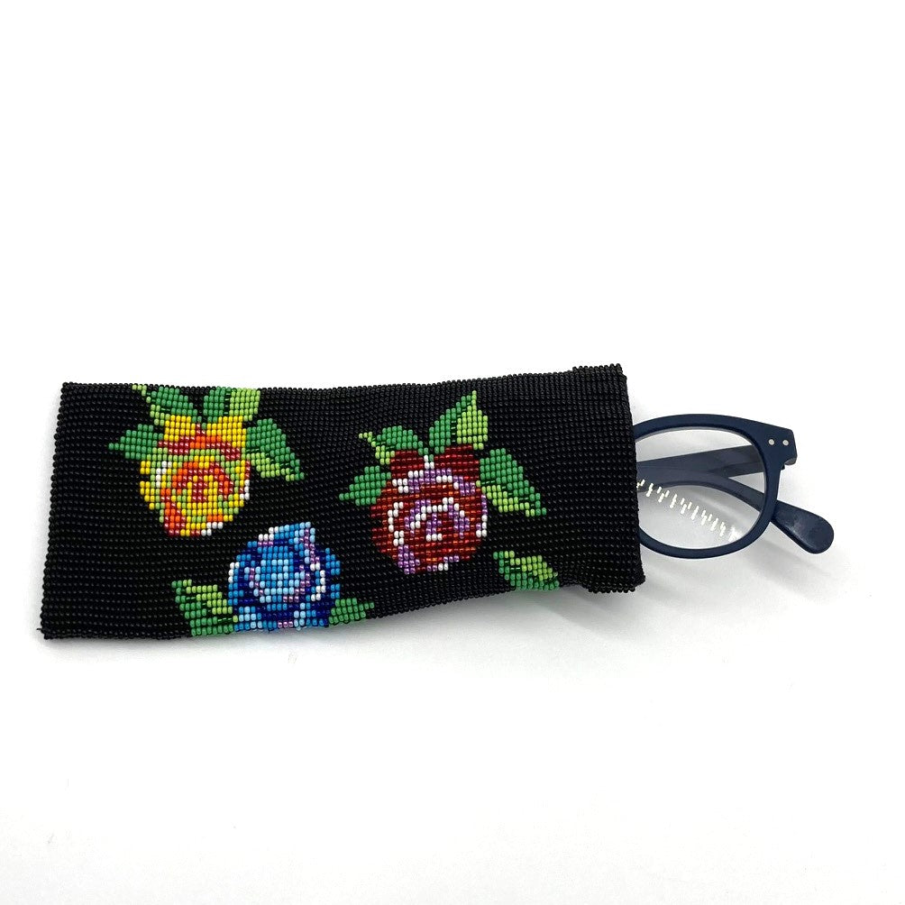 Glass bead eyeglass case rectangle multicolor Flowers