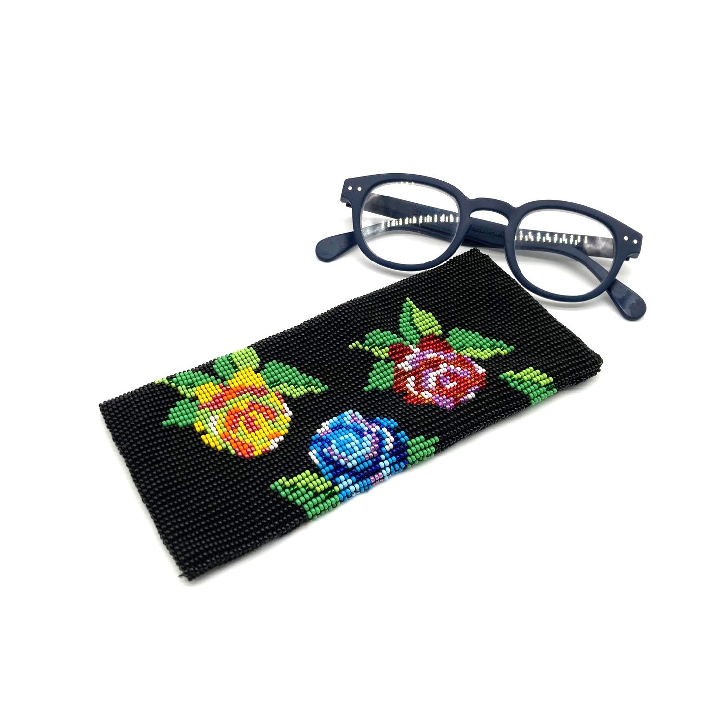 Glass bead eyeglass case rectangle multicolor Flowers