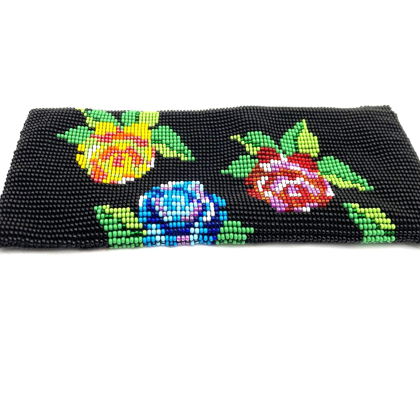 Glass bead eyeglass case rectangle multicolor Flowers