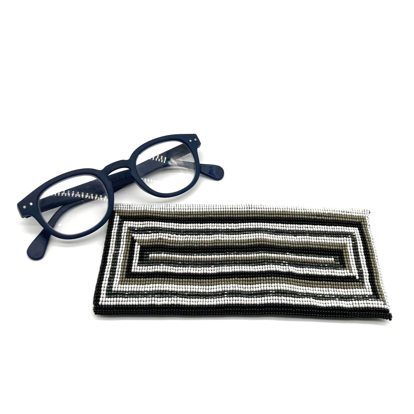 Glass bead eyeglass case rectangle multicolor Black and White